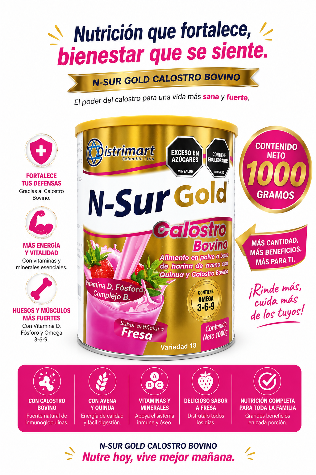 N-SUR GOLD "CALOSTRO" X 1000 GR FRESA